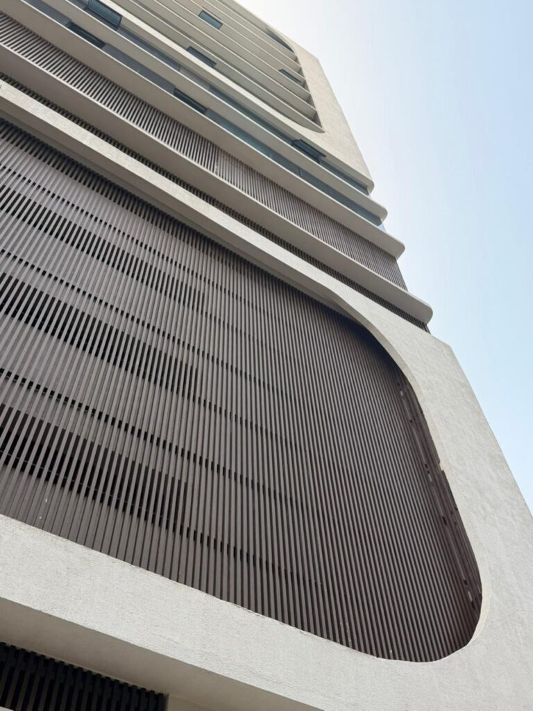 Vardhaman Business Bay building elevation with Upvc fin cladding, Ghatkopar